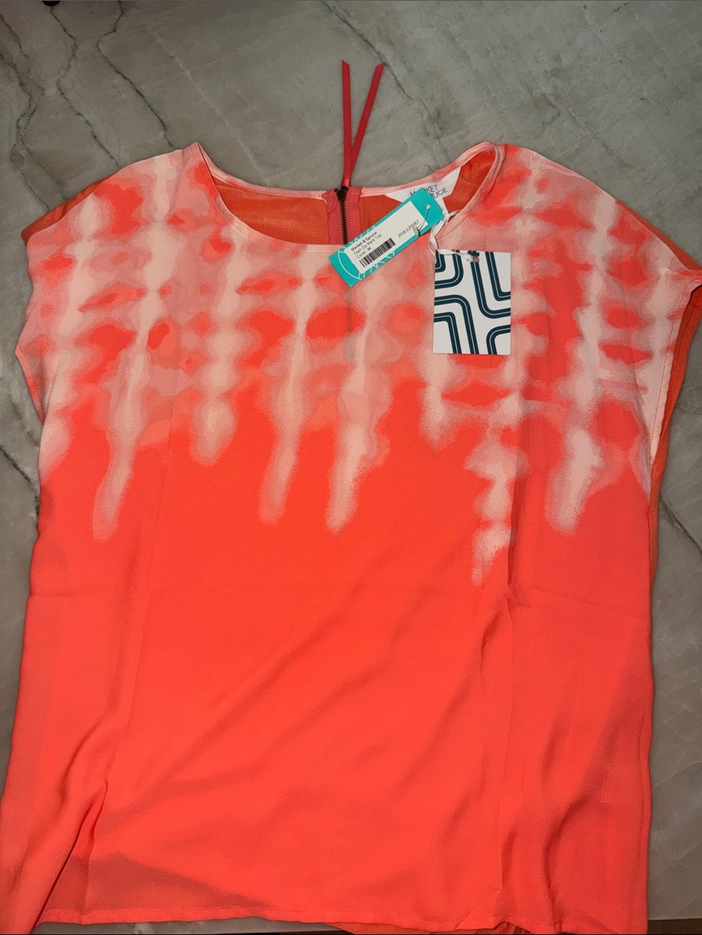 Market & Spruce Coral and White Tie-Dye Cap Sleeve Blouse